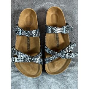 Birkenstock Franca Sandals (EU 38, US 7) Python Black Cross Strap Birki-Flor NEW